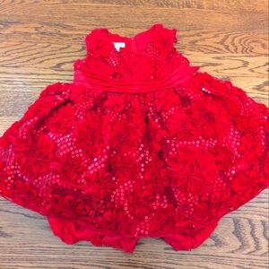 American Princess 18M Red Formal Dress Special Occasion with Bloomers Satin Glit